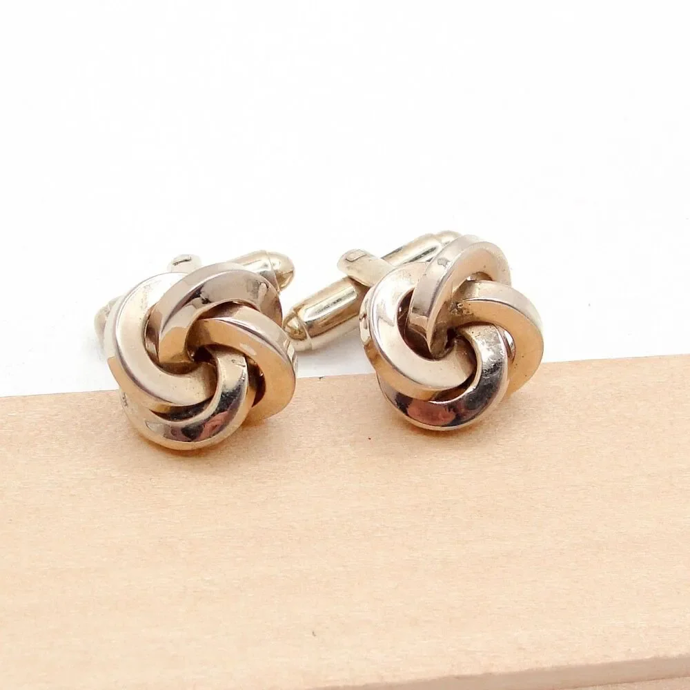 Vintage Gold Tone Love Knot Cufflinks Classic Men's Formal Swirl Wedding Groom